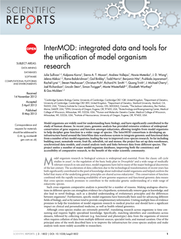 Integrated Data and Tools for the Unification of Model Organism SUBJECT AREAS: DATA MINING Research DATABASES Julie Sullivan1,2, Kalpana Karra3, Sierra A