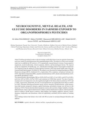 Neurocognitive, Mental Health, and Glucose Disorders in Farmers Exposed to Organophosphorus Pesticides