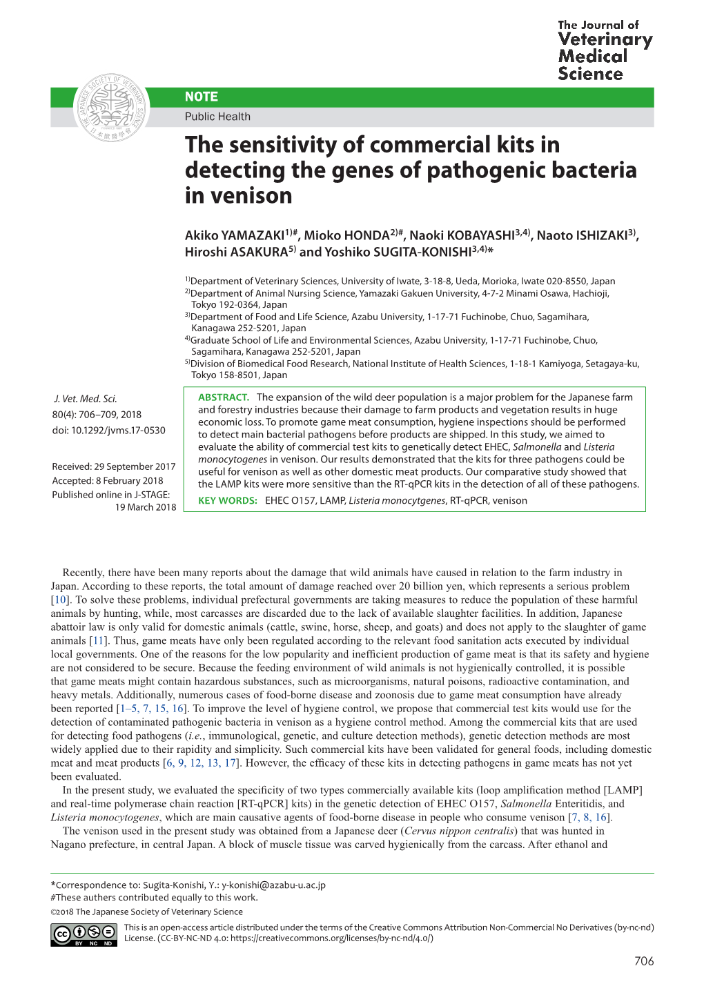 The Sensitivity of Commercial Kits in Detecting the Genes of Pathogenic Bacteria in Venison