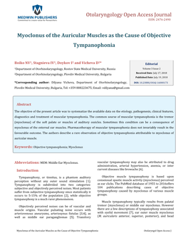 Myoclonus of the Auricular Muscles As the Cause of Objective Tympanophonia