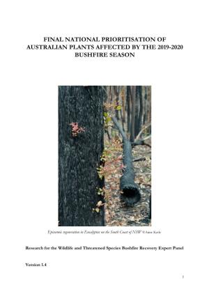 Final National Prioritisation of Australian Plants Affected by the 2019-2020 Bushfire Season