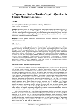 A Typological Study of Positive-Negative Questions in Chinese Minority Languages