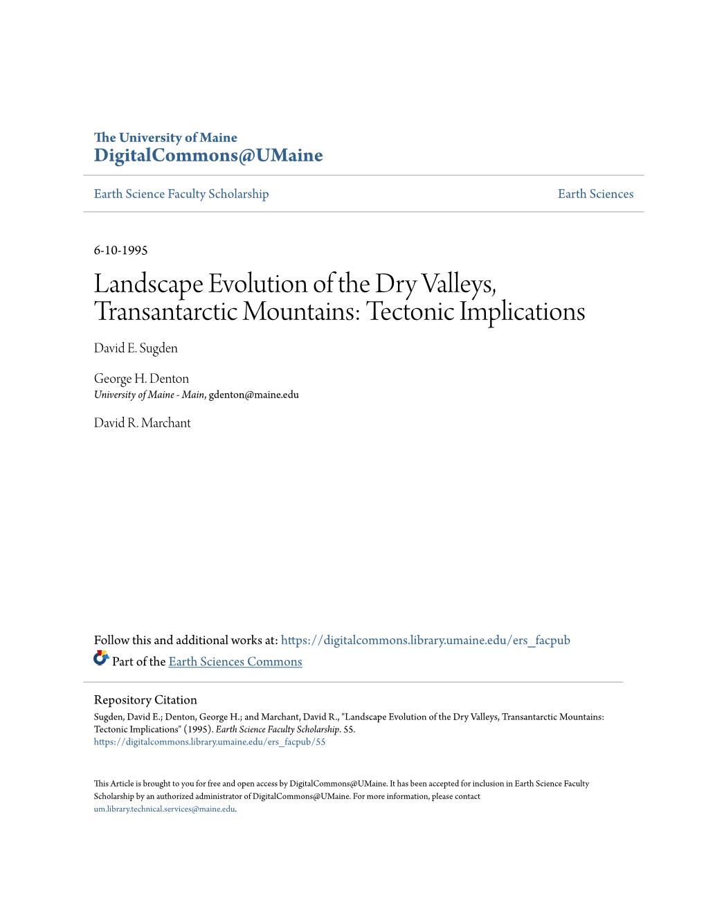 Landscape Evolution of the Dry Valleys, Transantarctic Mountains: Tectonic Implications David E