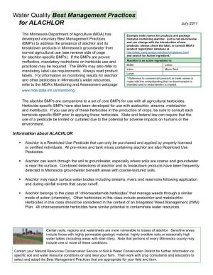 Water Quality Best Management Practices for ALACHLOR July 2011