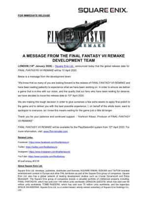 A Message from the Final Fantasy Vii Remake