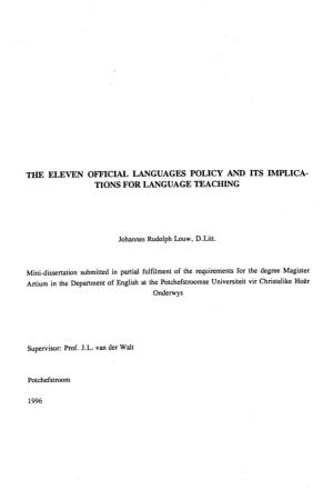 The Eleven Official Languages Policy and Its Implica­ Tions for Language Teaching