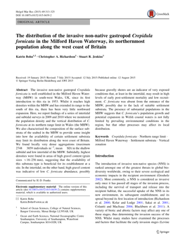 The Distribution of the Invasive Non-Native Gastropod Crepidula Fornicata in the Milford Haven Waterway, Its Northernmost Population Along the West Coast of Britain