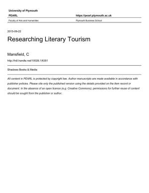 Researching Literary Tourism Charlie Mansfield Publisher: Shadows Books & Media, Bideford (22 Sept