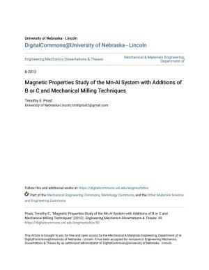 Magnetic Properties Study of the Mn-Al System with Additions of B Or C and Mechanical Milling Techniques