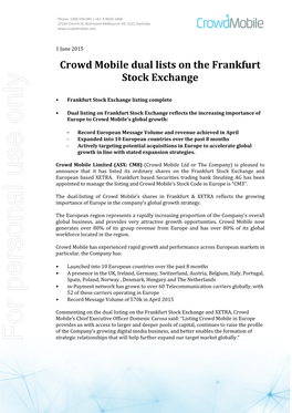 Crowd Mobile Dual Lists on the Frankfurt Stock Exchange