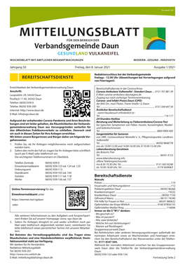 Mitteilungsblatt Für Den Bereich Der Verbandsgemeinde Daun Gesundland Vulkaneifel Wochenblatt Mit Amtlichen Bekanntmachungen Modern