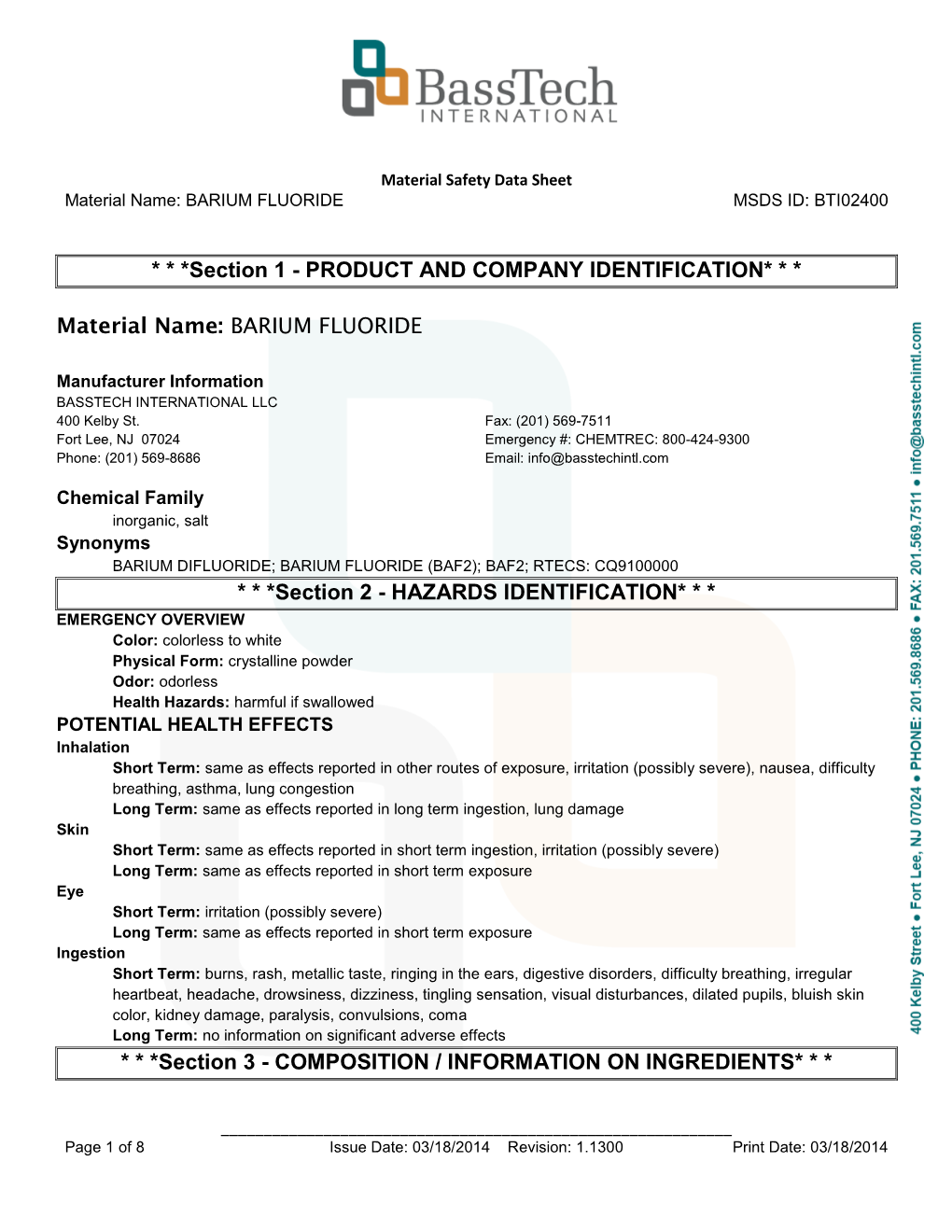 BARIUM FLUORIDE * * *Section 2