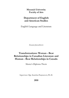 Woman - Bear Relationships in Canadian Literature and Human - Bear Relationships in Canada