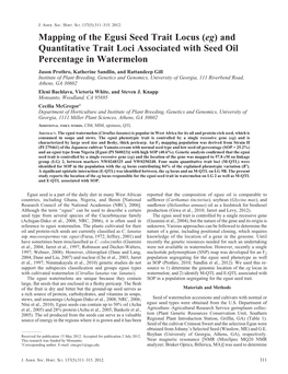 Mapping of the Egusi Seed Trait Locus (Eg) and Quantitative Trait Loci Associated with Seed Oil Percentage in Watermelon