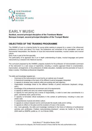 Early Music 2Nd Discipline Master 2018 in the Event of a Dispute, the French Version in Force Shall Be the Only Authoritative Text