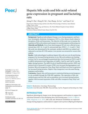 Hepatic Bile Acids and Bile Acid-Related Gene Expression in Pregnant and Lactating Rats Qiong N