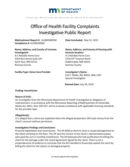 Maltreatment Report #: HL28659005M Compliance