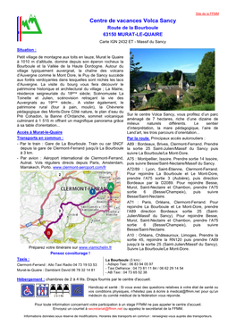 Centre De Vacances Volca Sancy Route De La Bourboule 63150 MURAT-LE-QUAIRE Carte IGN 2432 ET - Massif Du Sancy