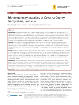 Ethnoveterinary Practices of Covasna County, Transylvania, Romania Sámuel Gergely Bartha1*, Cassandra L Quave2,3, Lajos Balogh4 and Nóra Papp1