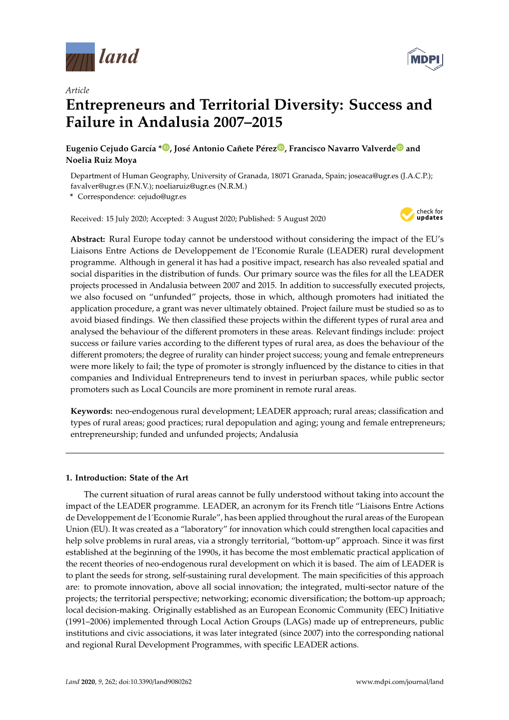Entrepreneurs and Territorial Diversity: Success and Failure in Andalusia 2007–2015