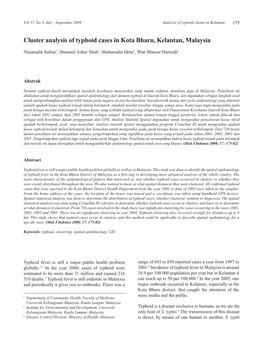 Cluster Analysis of Typhoid Cases in Kota Bharu, Kelantan, Malaysia