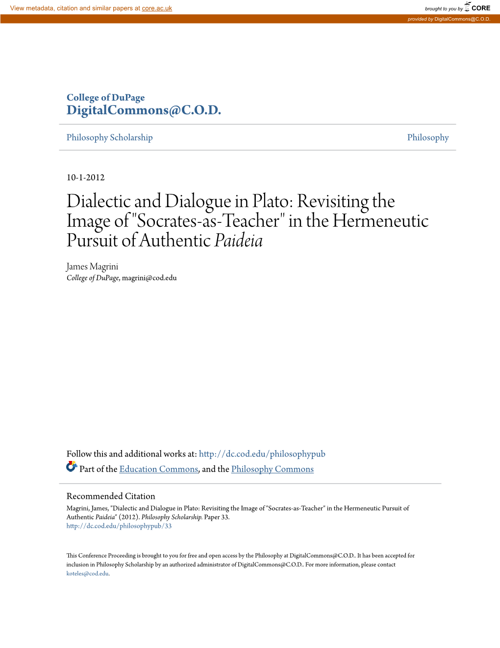 Dialectic and Dialogue in Plato