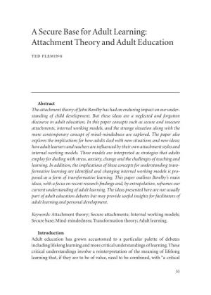 A Secure Base for Adult Learning: Attachment Theory and Adult Education