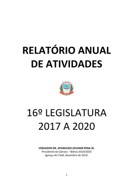 Relatório Anual De Atividades 16º Legislatura 2017 a 2020