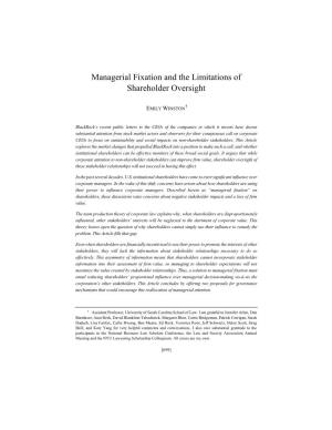 Managerial Fixation and the Limitations of Shareholder Oversight