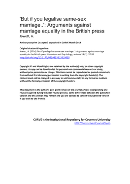 But If You Legalise Same-Sex Marriage..': Arguments Against Marriage Equality in the British Press Jowett, A
