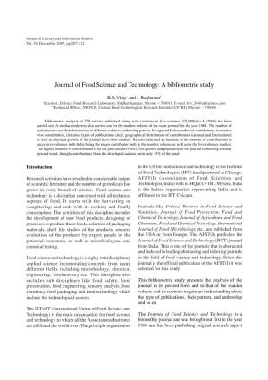 Journal of Food Science and Technology: a Bibliometric Study 207
