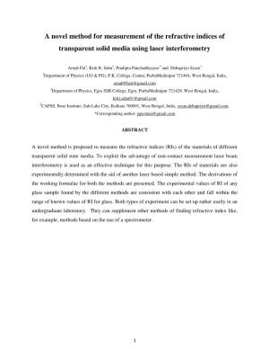 A Novel Method for Measurement of the Refractive Indices of Transparent Solid Media Using Laser Interferometry