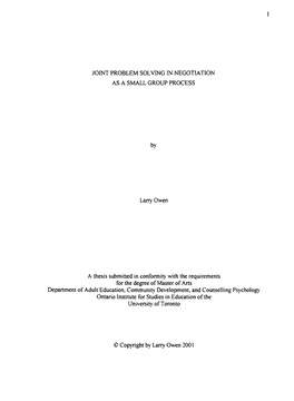 Joint PROBLEM SOLVING in NEGOTUTION Lany Owen a Thesis
