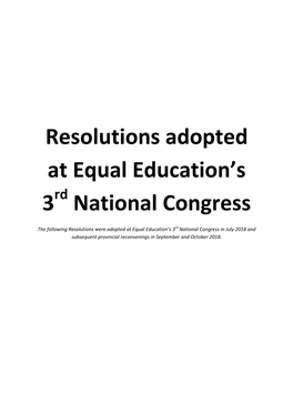 Resolutions Adopted at Equal Education's 3 National Congress