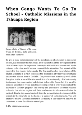 Catholic Missions in the Tshuapa Region