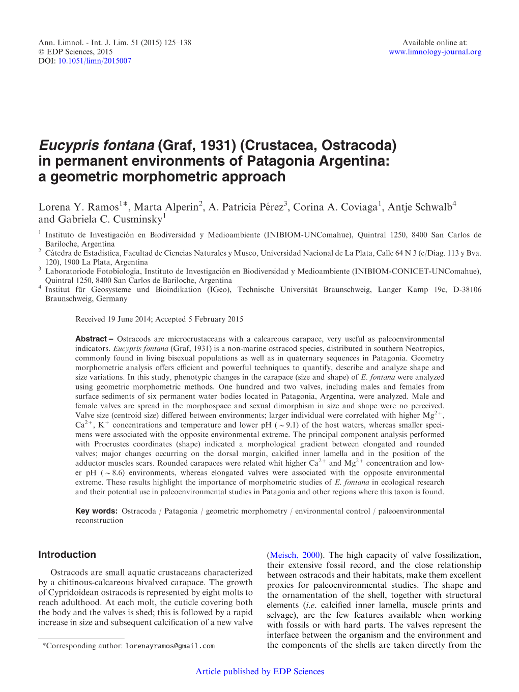 Eucypris Fontana \(Graf, 1931\) \(Crustacea, Ostracoda\) In