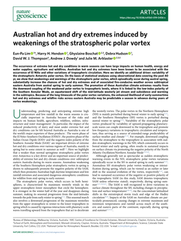 Australian Hot and Dry Extremes Induced by Weakenings of the Stratospheric Polar Vortex