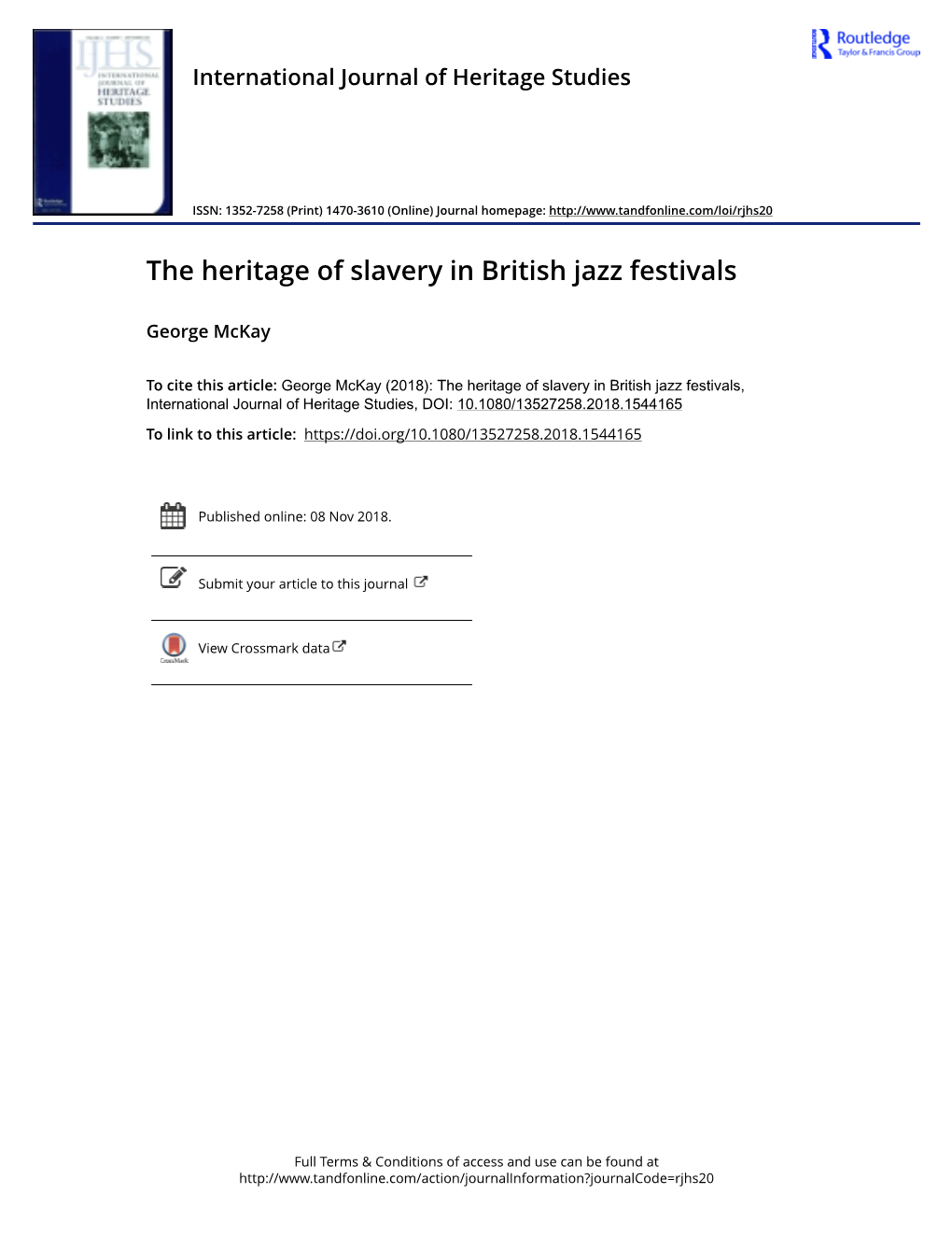 The Heritage of Slavery in British Jazz Festivals