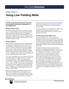 Water Facts 3 Using Low-Yielding Wells