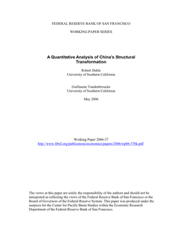 A Quantitative Analysis of China's Structural Transformation