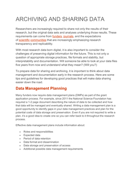 Archiving and Sharing Data