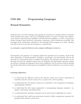 COS 360 Programming Languages Formal Semantics