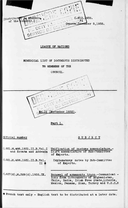 League of Nations Numerical List of Documents