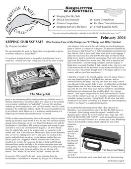 February 2004 KEEPING OUR SKY SAFE (The Curious Case of the Dangerous "C" Clamp, and Other Stories) by Wayne Goddard Visit Relatives