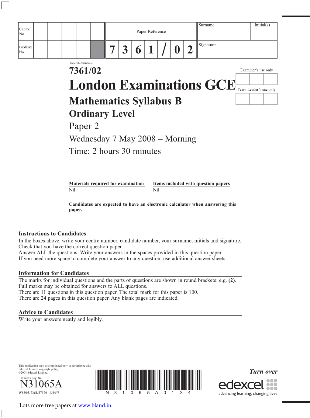 M31065A GCE O Maths 7361 02 June 2008.Indd