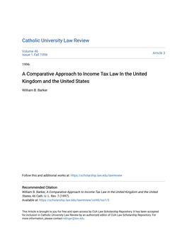 A Comparative Approach to Income Tax Law in the United Kingdom and the United States