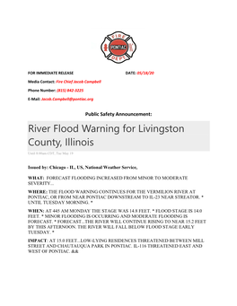River Flood Warning for Livingston County, Illinois