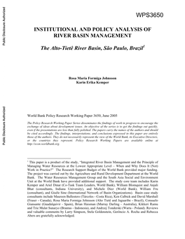 Institutional and Policy Analysis of River Basin Management: the Alto-Tiete River Basin, São Paulo, Brazil