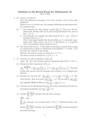 Solutions to the Second Exam for Mathematics 1B April 15, 2004