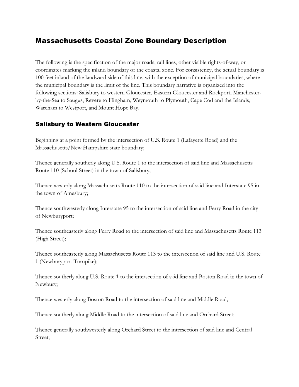 Massachusetts Coastal Zone Boundary Description